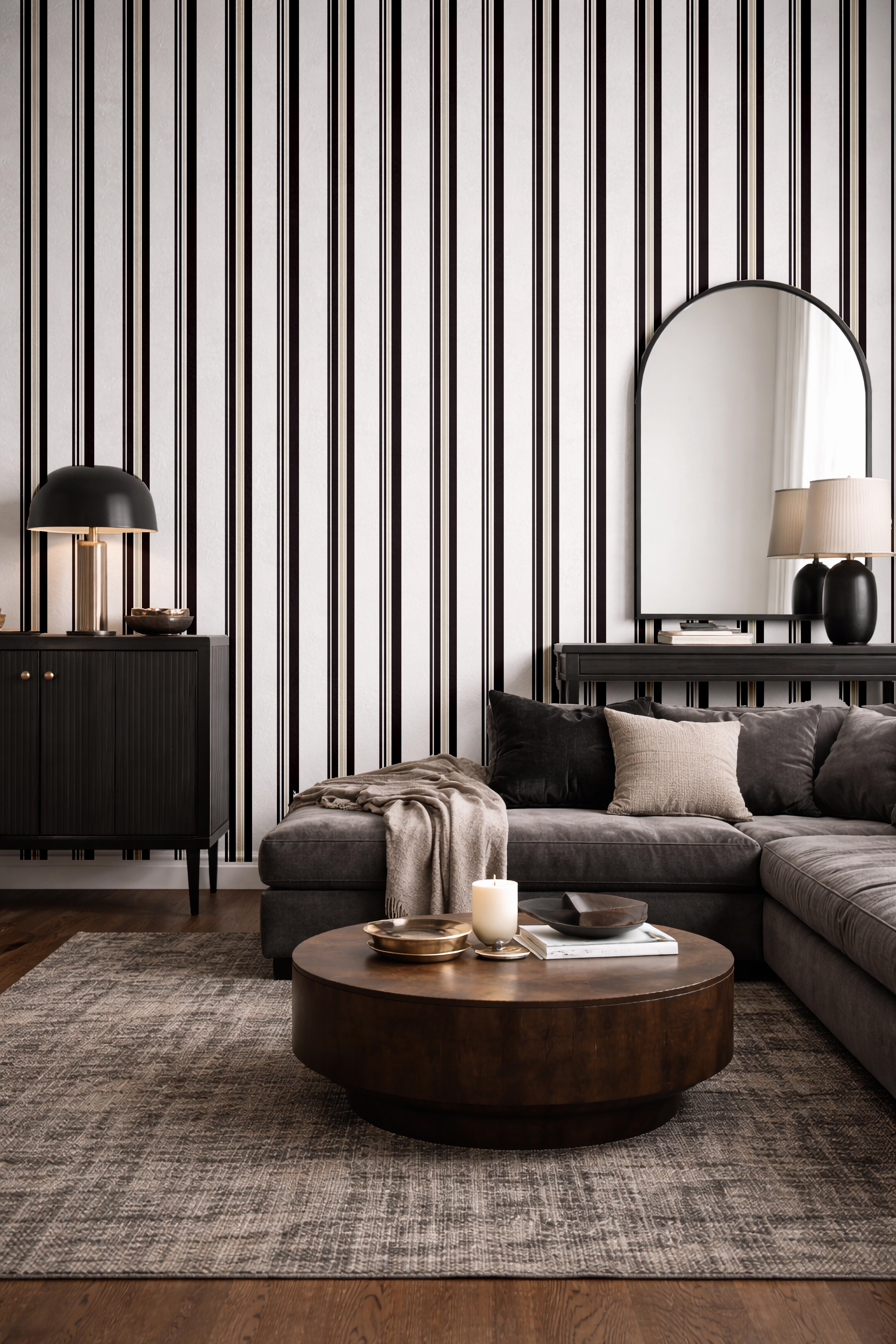 Black Striped peel and stick wallpaper room mockup
